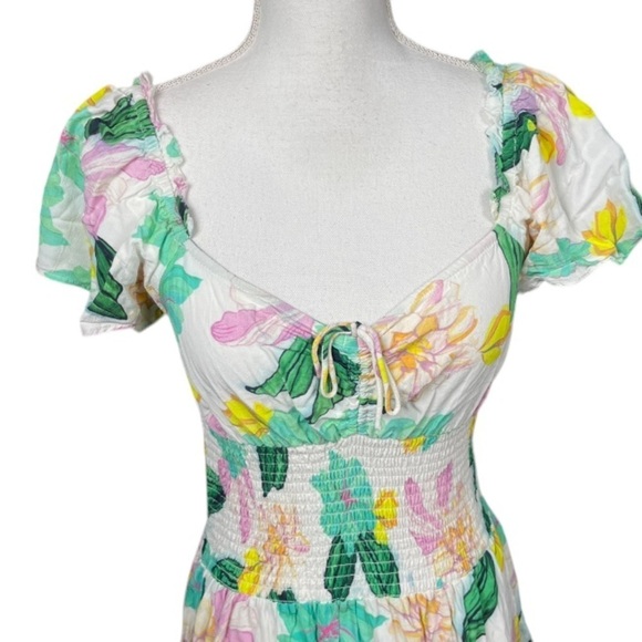 Cleobella Dress Womens Small Tropical Floral Leafy Smocked Beachy Vacation Boho - Picture 3 of 15